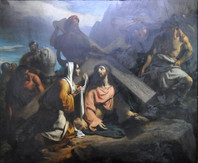 Sainte Véronique essuie la face de Jésus.
