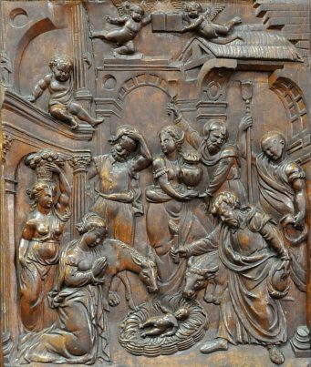 Bas-relief de la Nativité sur le dossier d'une stalle (XVIIe  siècle?)
