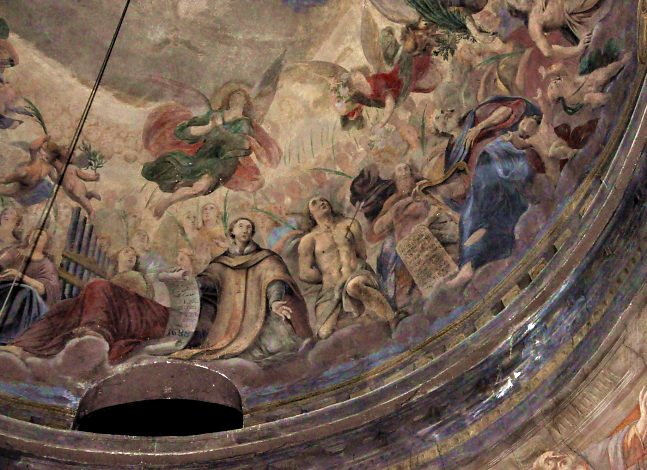 Détail de la coupole : sainte Cécile, saint Ignace de Loyola  (?), saint Sébastien, Moïse et le roi David (avec son luth)