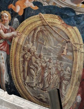 Médaillon dans la voûte de l'entrée : Jésus, parmi ses apôtres,