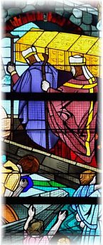 Translation du corps de saint Melaine, vitrail de l'atelier Rault, détail
