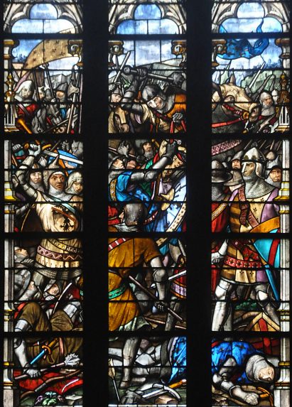 Baie 100 : «Bataille d'Auray gagnée par Jean de Montfort en l'année 1364», scène centrale