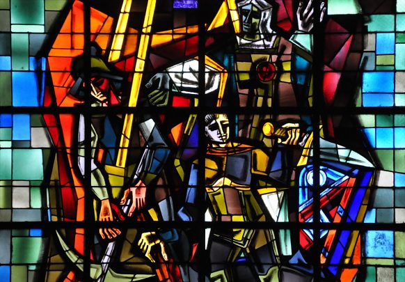 Notre-Dame des Vertus et des Miracles, vitrail de Louis Barillet, années 1950, détail