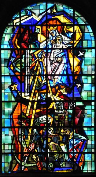 Notre-Dame des Vertus et des Miracles, vitrail de Louis Barillet, années 1950