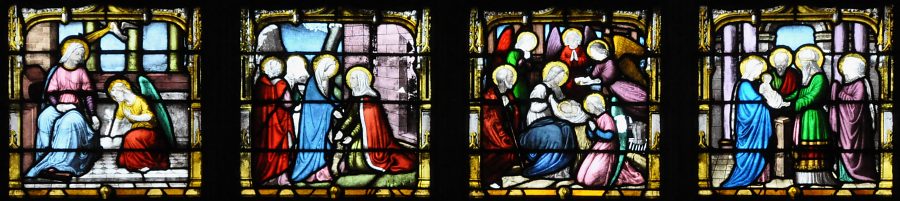 «Les Mystères du Rosaire». Détail : Annonciation, Visitation, Nativité et Circoncision