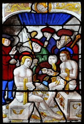 Détail du vitrail du martyre des deux saints, XVIe siècle