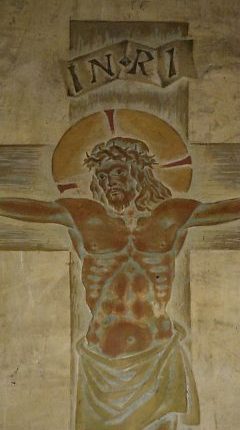 Le Christ en croix peint dans l'abside, détail