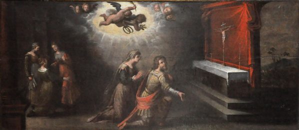 Légende de saint Amâtre : Vœux de virginité d'Amâtre et de son épouse Marthe (tableau du XVIIe siècle)
