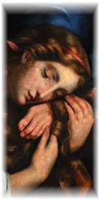«Sainte Marie-Madeleine d'après Philippe de Champaigne» Détail Marie-Madeleine caressant les pieds de Jésus