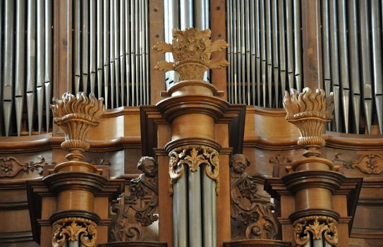 Sculpture sur le positif dorsal de l'orgue de tribune (XVIIIe siècle) Sculpture sur le positif dorsal de l'orgue de tribune (XVIIIe siècle)