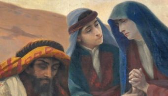 Joseph d'Arimathie, saint Jean et la Vierge dans le tableau de Joseph Aubert