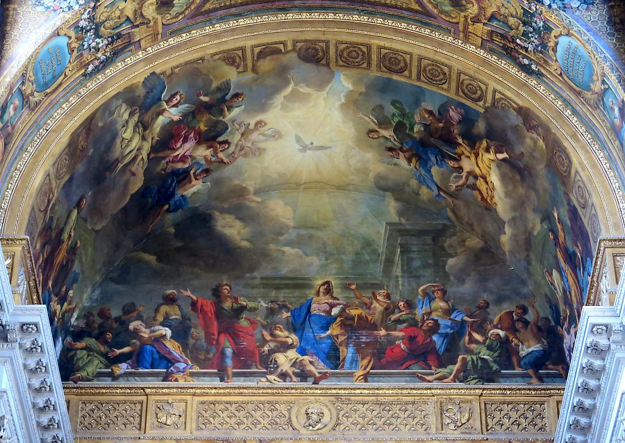 Voûte de la tribune royale : La Pentecôte par Jean Jouvenet, huile sur enduit (1708-1710)