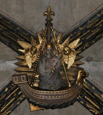 Décoration de clé de voûte : la Vierge dans une nef