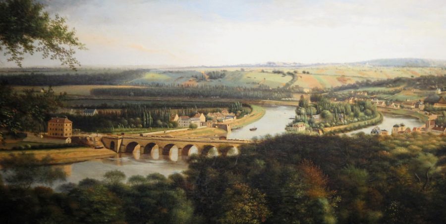 Alexandre-Hyacinthe Dunouy (1757-1841) : «Le Pont de Sèvres et l'Ile Séguin», 1821, Huile sur toile, détail