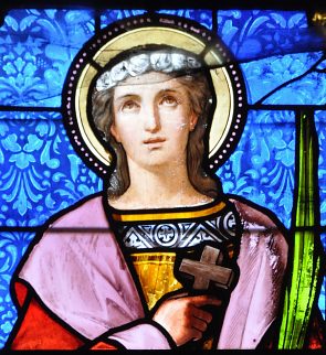 Sainte Marguerite dans un vitrail de l'atelier de L.-V. Gesta