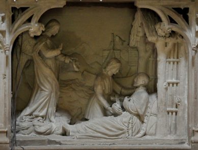 La Mort de saint François–Xavier dans le soubassement de l'autel de l'absidiole sud