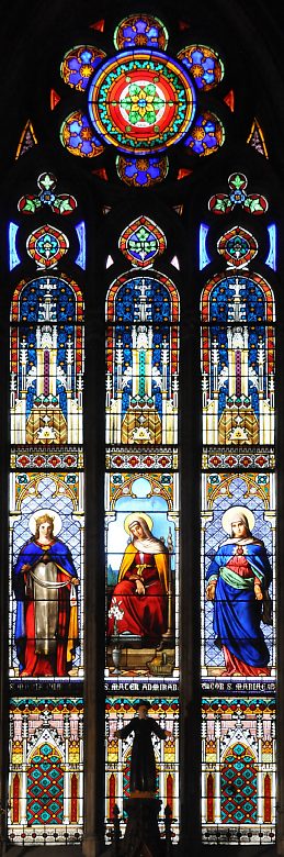 Vitrail : sainte Marie, sainte Mère admirable et Sacré–Cœur de Marie