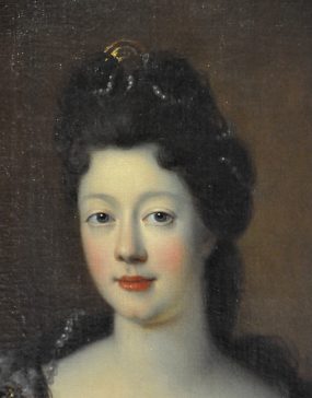 «Élisabeth–Charlotte d'Orléans (1676–1744» attribué à Pierre Gobert (1662–1744), huile sur toile, vers 1698, détail