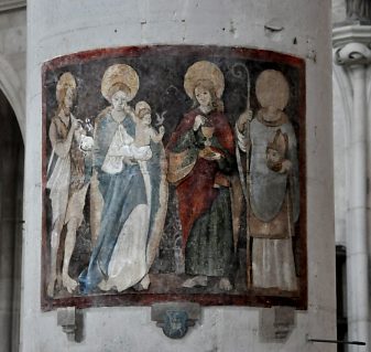 Saint Jean–Baptiste, Marie et l'Enfant–Jésus, saint Jean et saint Didier (fresque sur une pile)