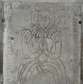 Pierre tombale d'Antoinette de Tiacourt (morte en 1597)