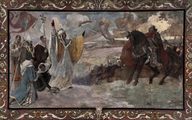 «Le pape Léon Ier le Grand arrête Attila» par Charrier (1890)
