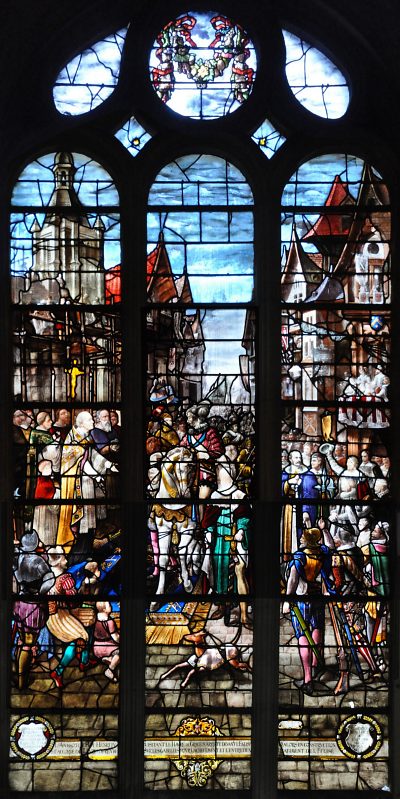 «Henri IV s'arrête devant l'église en 1603» (vitrail du XIXe siècle reconstitué)