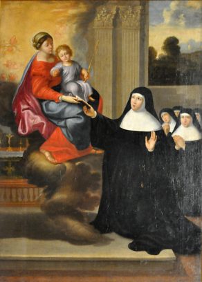«La Vierge donnant un livre  une moniale», tableau anonyme du XVIIIe siècle