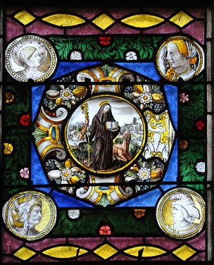 Détail de la baie 10 : Panneau Renaissance représentant saint Gilles