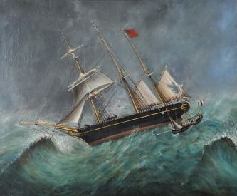ex-voto, tableau d'un chasse-marée français secouru par une goélette anglaise, XIXe siècle