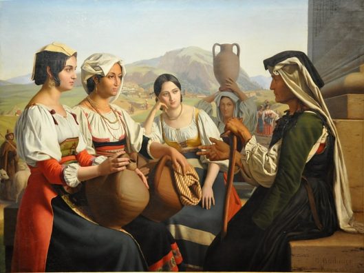 «Femmes à la fontaine écoutant une vieille», Bodinier