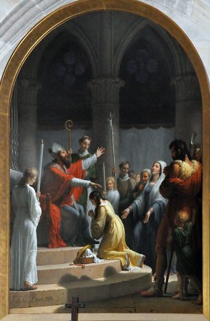 «La Consécration de sainte Geneviève» de Jacques-Augustin Pajou (1766-1828) est datée de 1818 (Chapelle Saint-Augustin).
