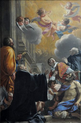 «L'Adoration du nom divin par les quatre saints» de Simon Vouet