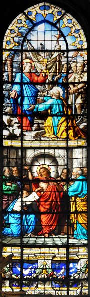 Vitrail sud de l'abside : «Tu es Pierre» et «L'incrédulité de saint Thomas»