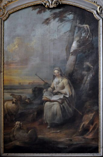 «Sainte Geneviève lisant et gardant ses moutons» par Charles–Dominique–Joseph Eisen (1720–1778), vers 1765