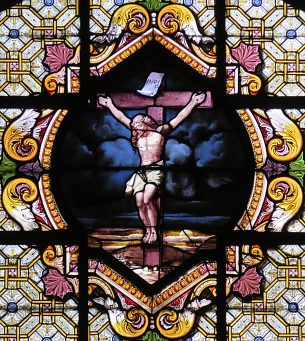 La Crucifixion, vitrail de l'atelier Chabin, 1873