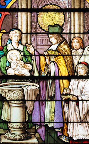 Vitrail du baptême de saint Jean–Baptiste de la Salle