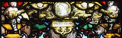 Bandeau à l'antique dans le vitrail de la vie de saint Romain (1521)