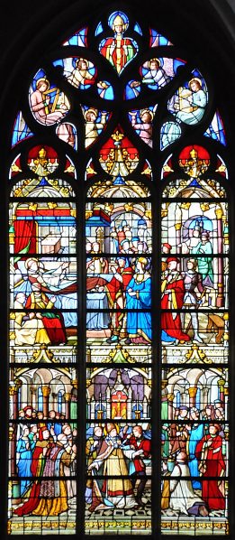 Vitrail du XIXe siècle : Saint Prétextat assassiné par Frédégonde 