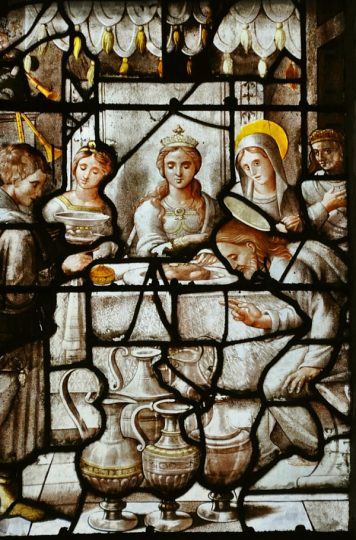 Vitrail «Enfance du Christ et vie de la Vierge», détail Les Noces de Cana