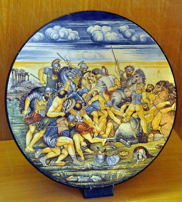 Plat décoratif «La Bataille de Constantin» d'après Giulio  Romano, 16e siècle, Manufacture Trousseau et Cie, XIXe