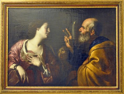 «Sainte Agathe guérie par saint Pierre», huile sur toile