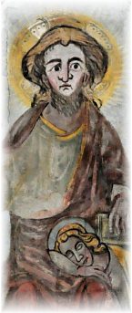 Jésus avec la tête de Jean sur ses genoux, peinture murale du XIVe siècle Jésus avec la tête de Jean sur ses genoux, peinture murale du XIVe siècle