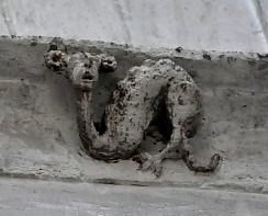 Trois sculptures sur la moulure qui sépare les deux niveaux de l'élévation