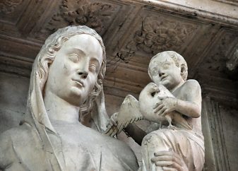 Notre-Dame des Vertus et l'Enfant jouant avec un oiseau, XIVe  siècle