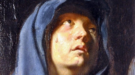 «Crucifixion», détail : les larmes de la Vierge