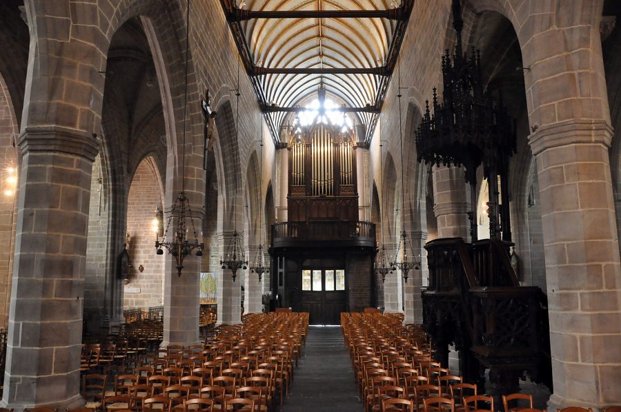 La nef et l'orgue de tribune vus depuis l'autel de messe (première  travée orientale de la nef)