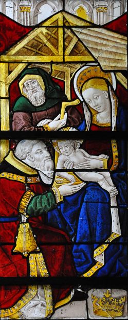 L'Adoration des mages dans le vitrail des Mages, 1467.