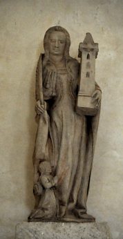 Statue de sainte Barbe et donateur, Pierre, traces de polychromie,  XVIe siècle,