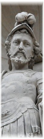 Statue de saint Maurice sur la façade, XIXe siècle, détail Statue de saint Maurice sur la façade, XIXe siècle, détail