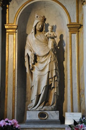 Statue de la Vierge à l'Enfant à la tige de fleur